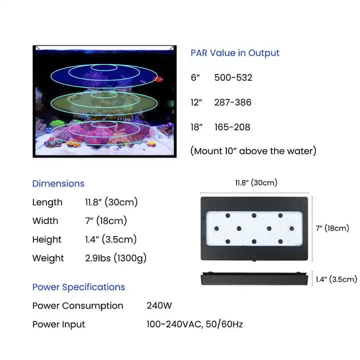 مصباح A8Pro Max/Blue بقوة 240  - مراجعة Aquarium Blue Marine Reef وسعره